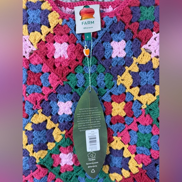 Farm Rio Crochet Square Vest Colorful Cotton Sleeveless Ruffle Size S NWT - Picture 7 of 7